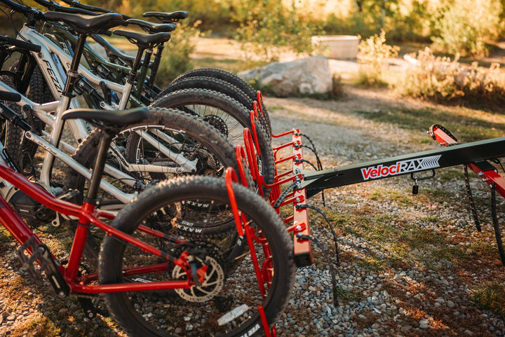 close up hitch bike rack 6 bikes in camp mode